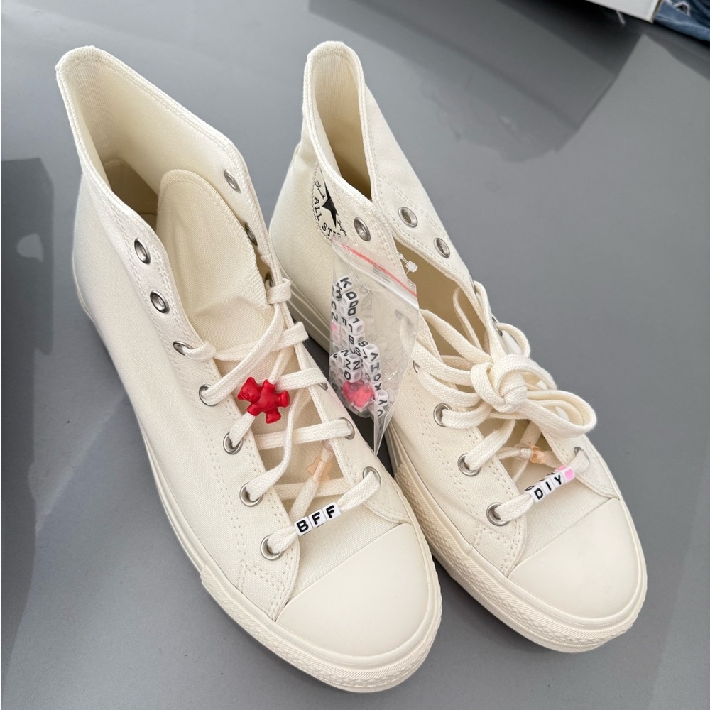 Converse White High-Top Sneakers with Letter Beads